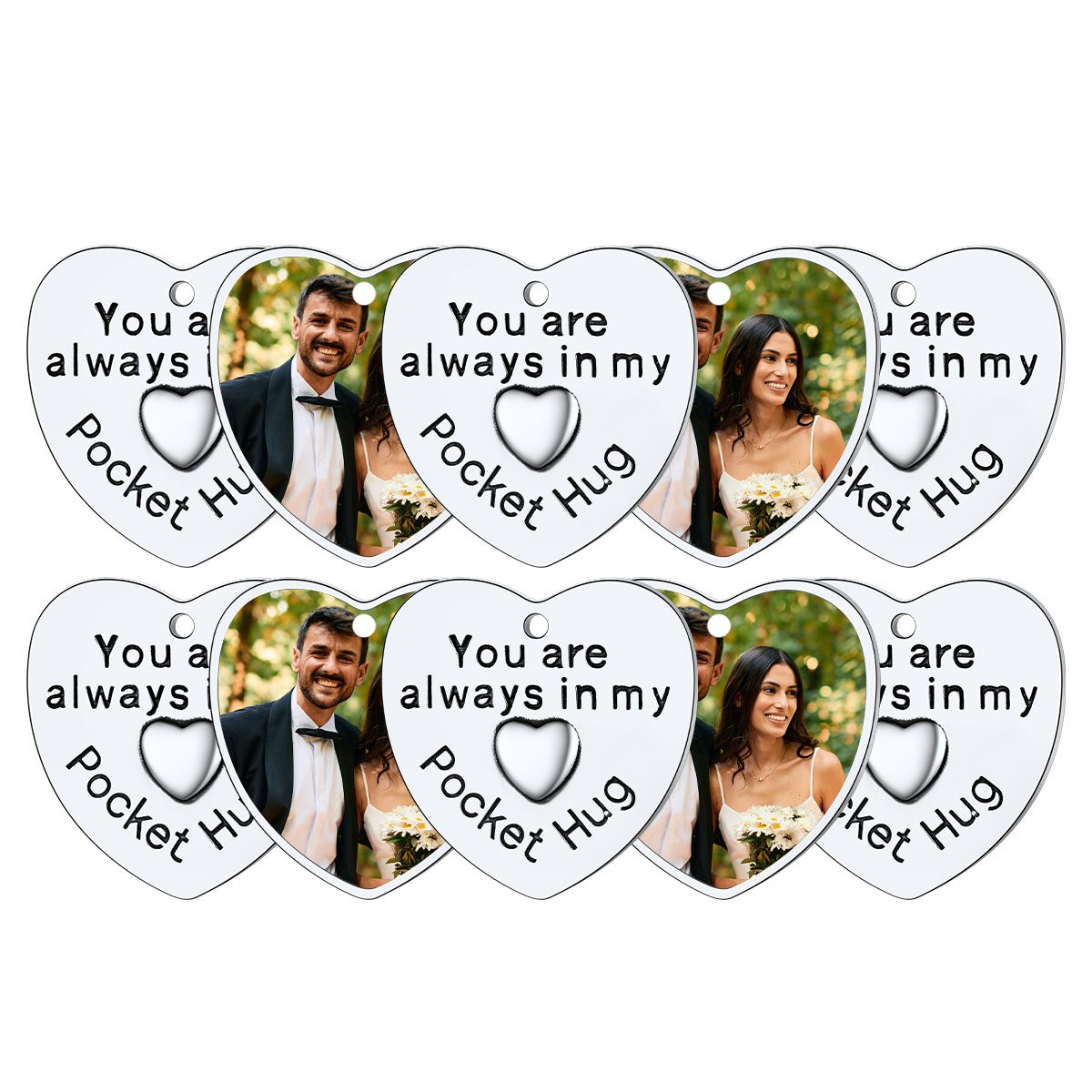 Photo Heart Wedding Coins Pocket Hug Keychain Holder 10 pcs