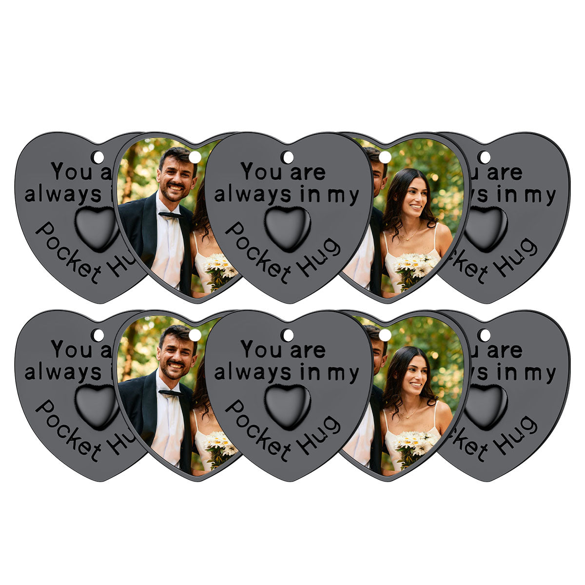 Photo Heart Wedding Coins Pocket Hug Keychain Holder 10 pcs Black Plated