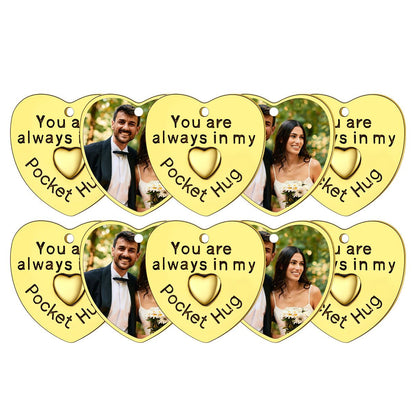Photo Heart Wedding Coins Pocket Hug Keychain Holder 10 pcs Gold Plated
