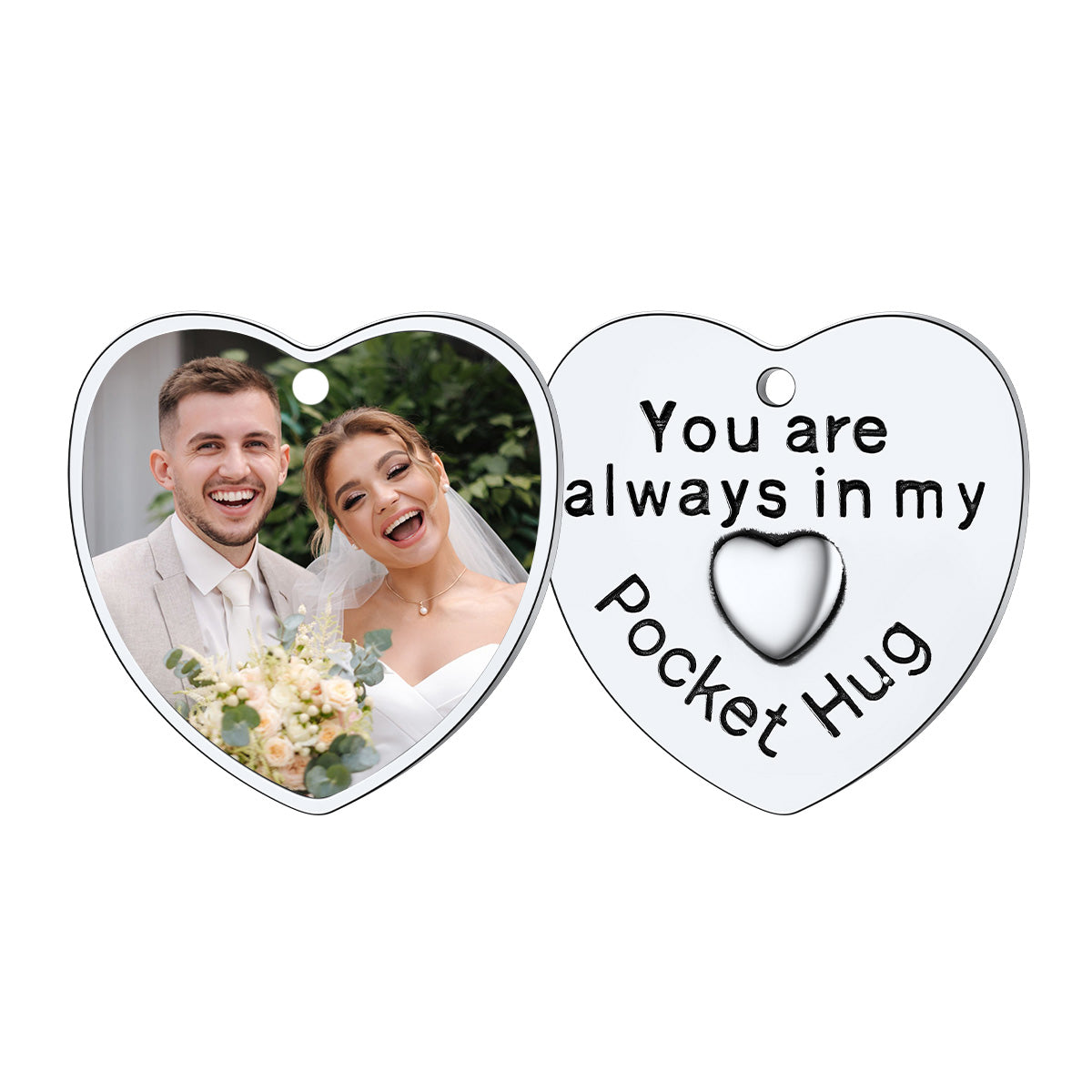 Photo Heart Wedding Coins Pocket Hug Keychain Holder 1 pc
