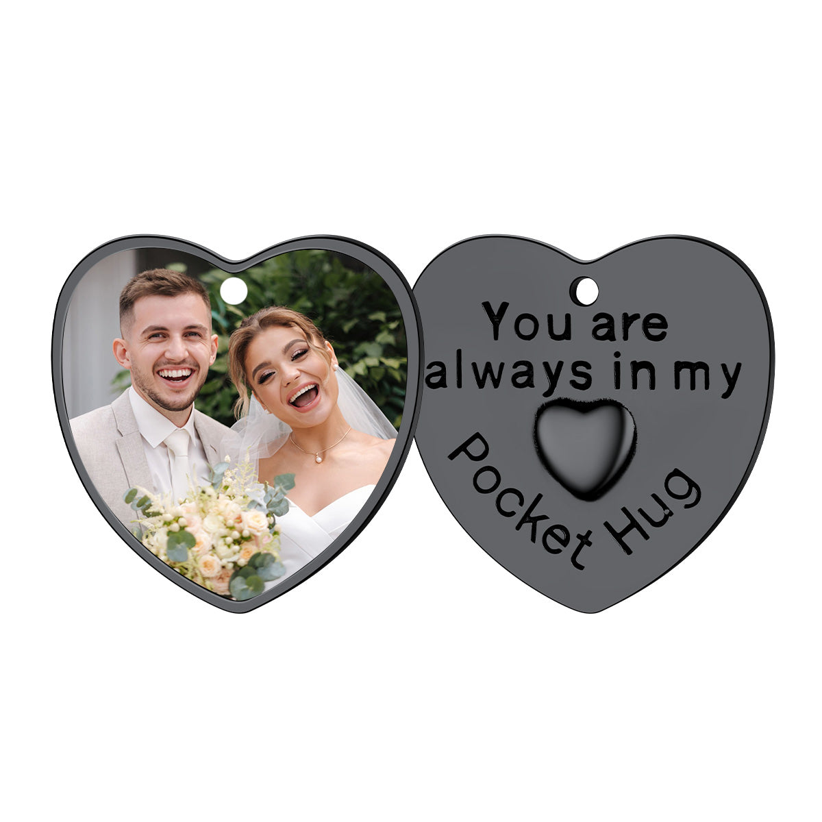 Photo Heart Wedding Coins Pocket Hug Keychain Holder 1 pc Black Plated