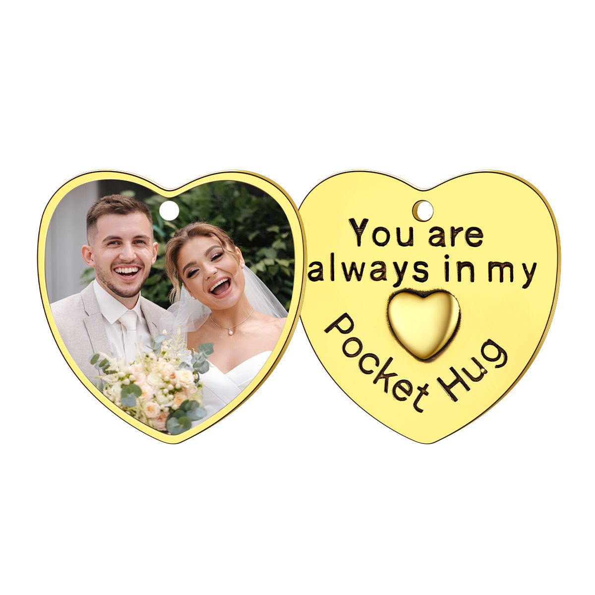 Photo Heart Wedding Coins Pocket Hug Keychain Holder 1 pc Gold Plated