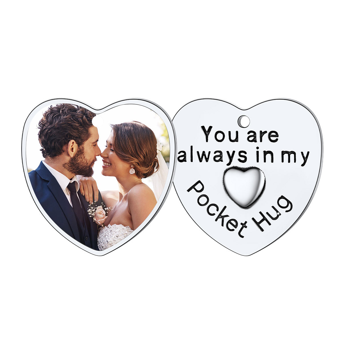 Photo Heart Wedding Coins Pocket Hug Keychain Holder 2 pcs