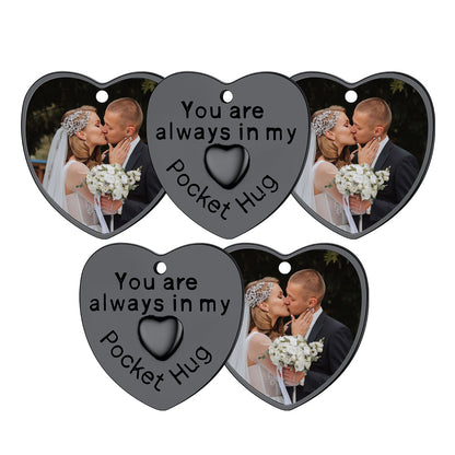 Photo Heart Wedding Coins Pocket Hug Keychain Holder 5 pcs  Black Plated
