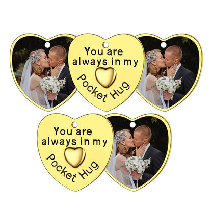 Photo Heart Wedding Coins Pocket Hug Keychain Holder 5 pcs Gold Plated