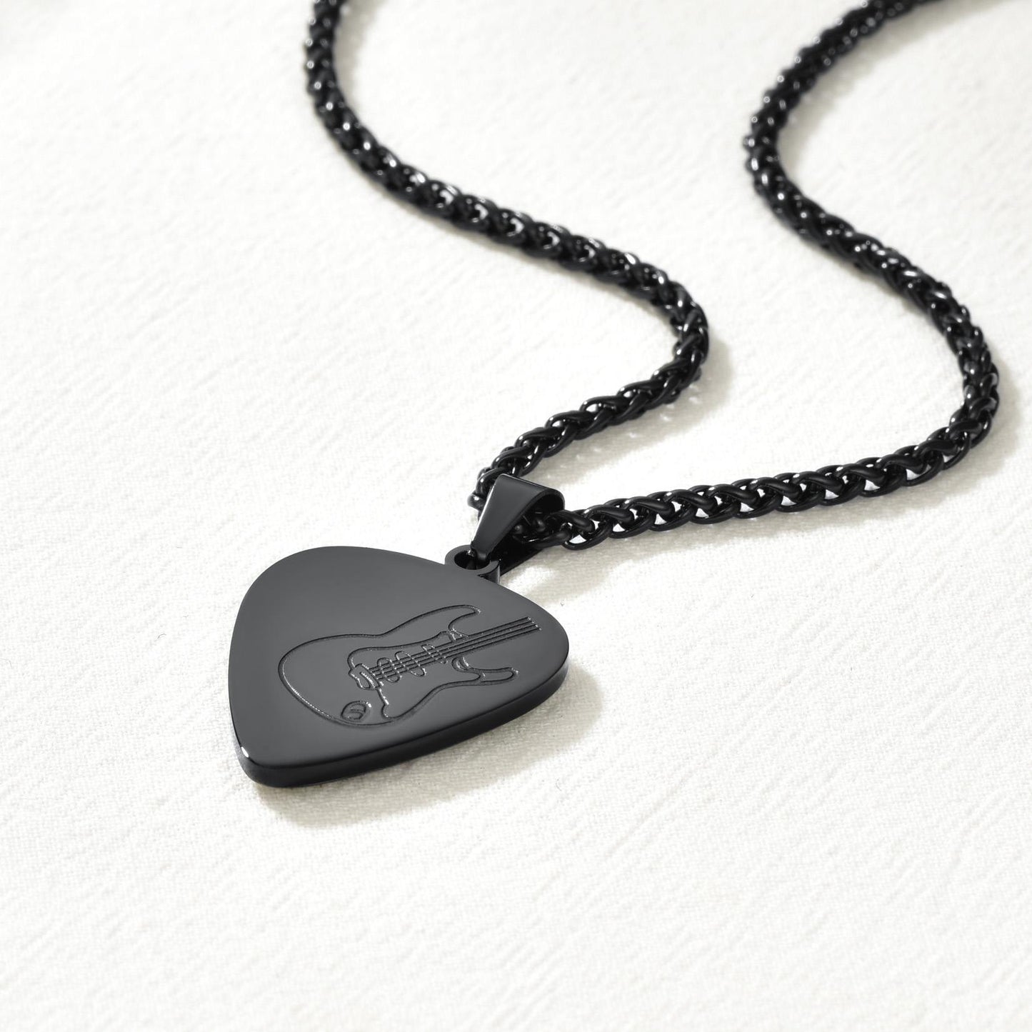 Photo Hip Hop Punk Guitar Pick Necklace in Black Plated