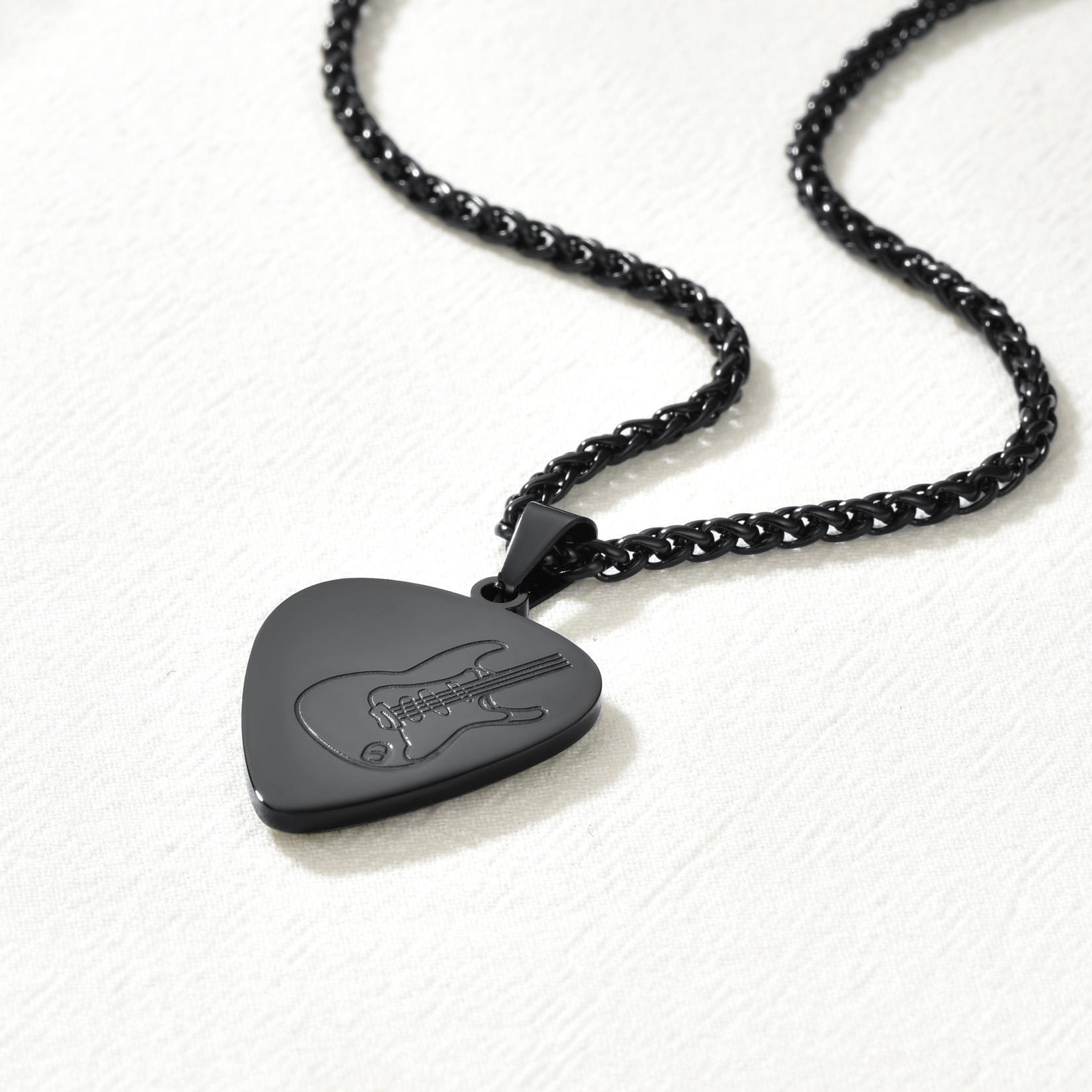 Photo Hip Hop Punk Guitar Pick Necklace in Black Plated