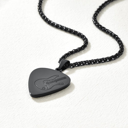 Photo Hip Hop Punk Guitar Pick Necklace in Black Plated