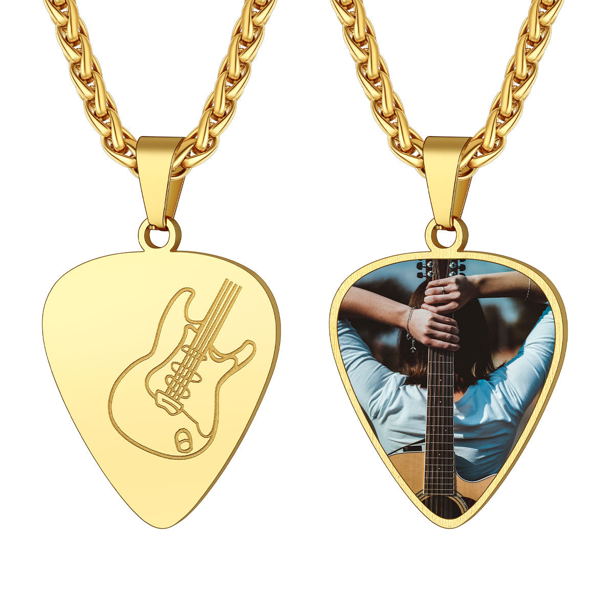 Photo Hip Hop Punk Guitar Pick Necklace in Gold Plated