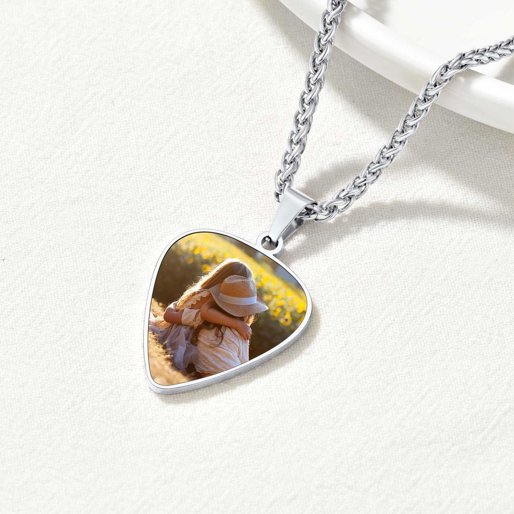 Photo Hip Hop Punk Guitar Pick Necklace in Stainlee Steel