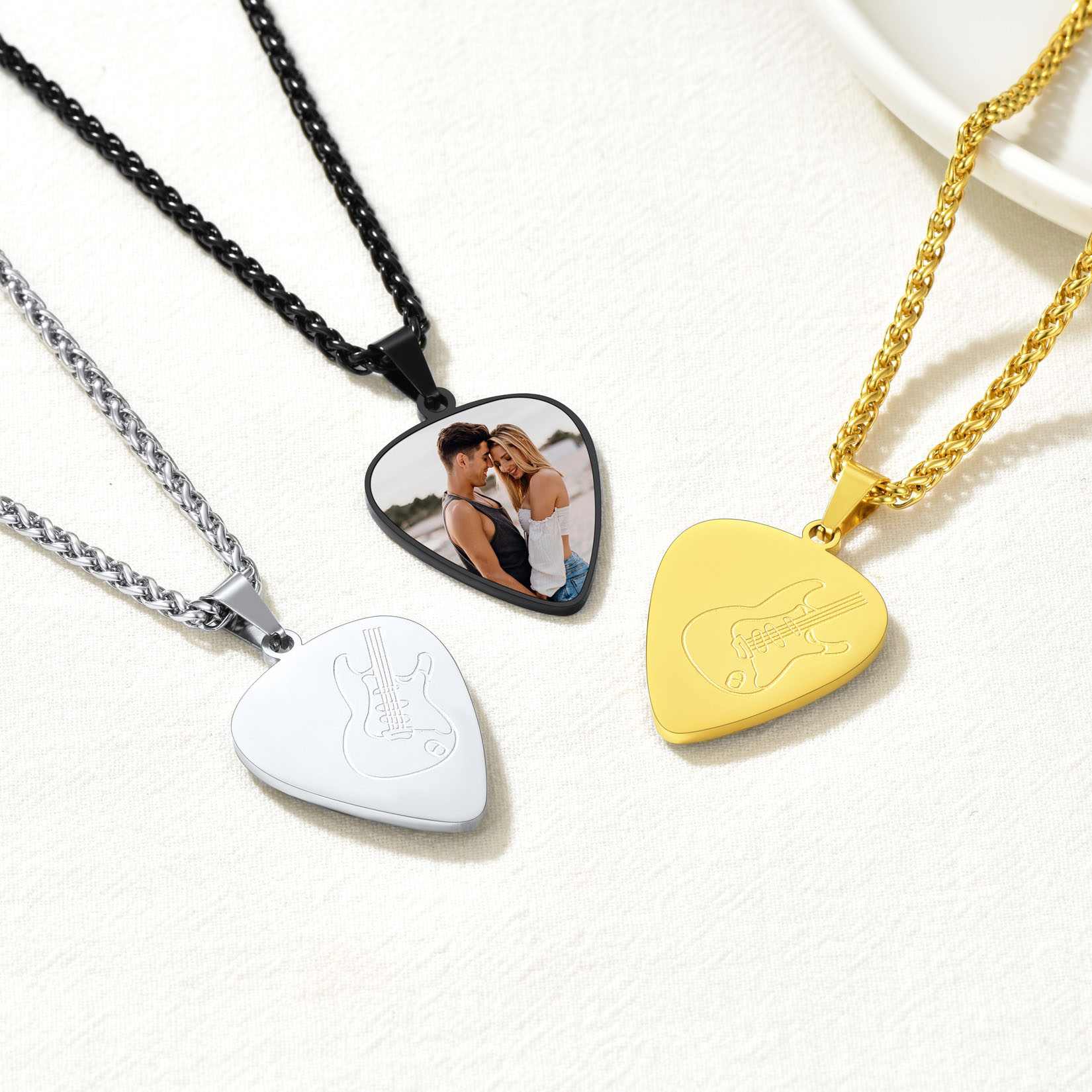 Photo Hip Hop Punk Guitar Pick Necklace in different color