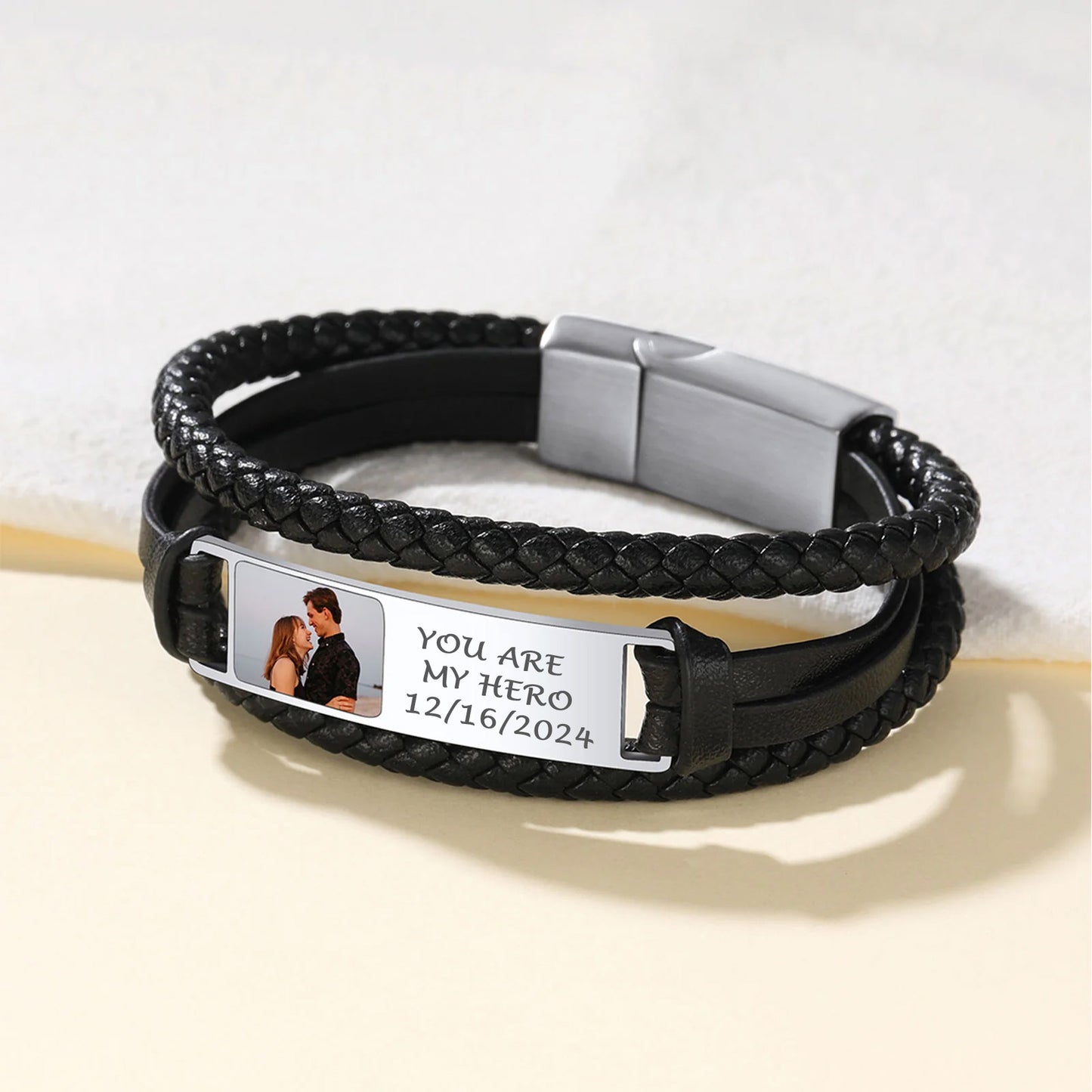 Photo ID Braided Leather Bracelet