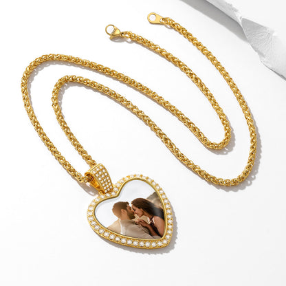  Photo Pendant Necklace With Cubic Zirconia Gold Plated