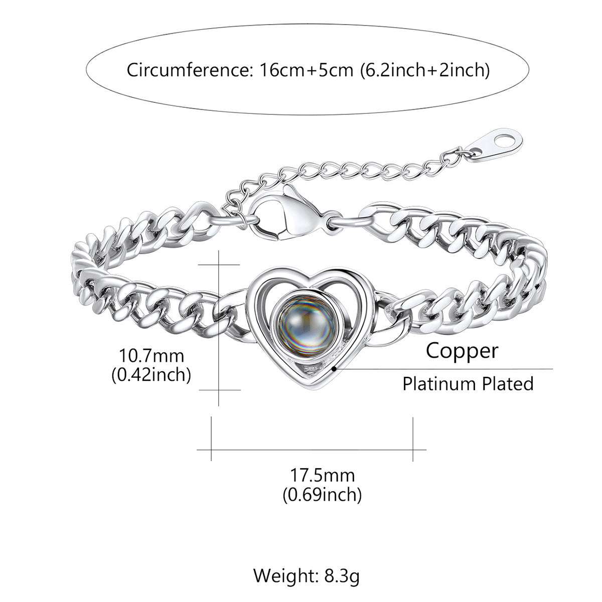 Photo Projection Bracelet Cuban Chain Bracelet Dimension, Durable, Solid