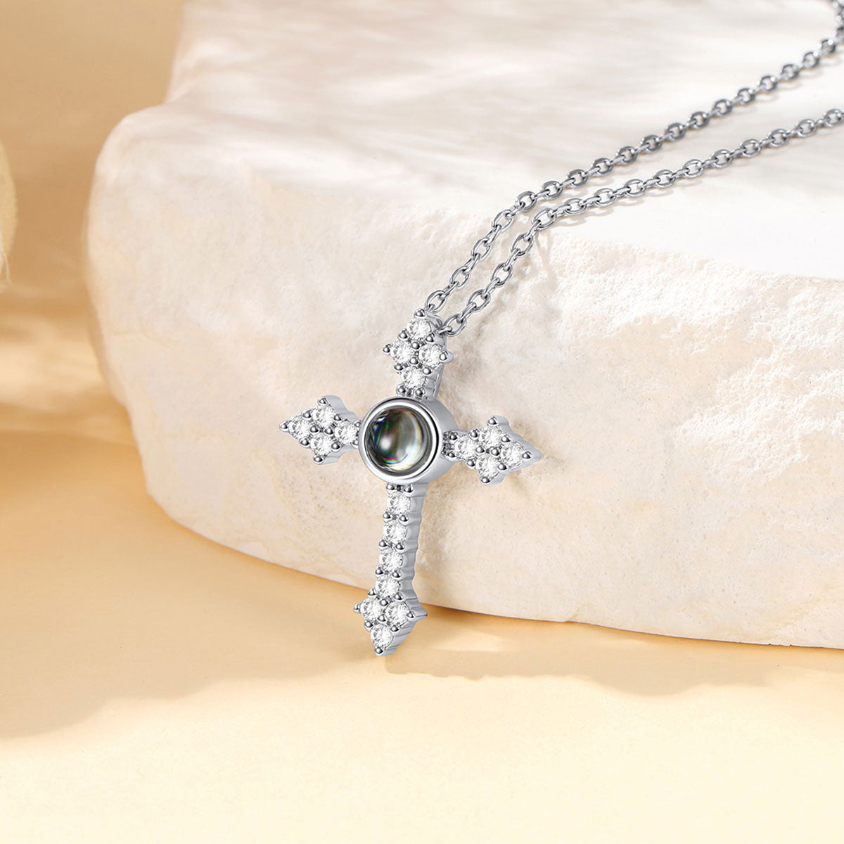 Photo Projection CZ Cross Necklace 