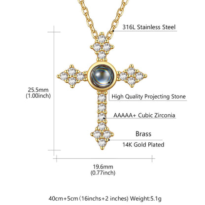 Photo Projection CZ Cross Necklace Dimension, Durable