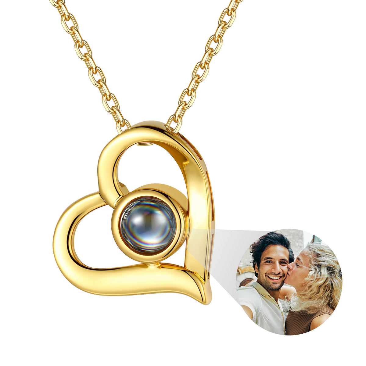 Photo Projection Heart Necklace Gold Plated