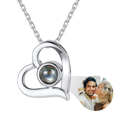 Photo Projection Heart Necklace White Gold Plated