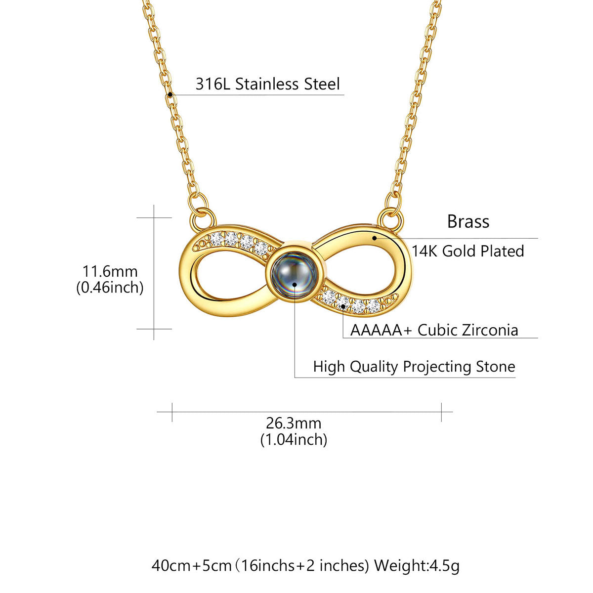 Photo Projection Infinity Necklace Dimension, Durable