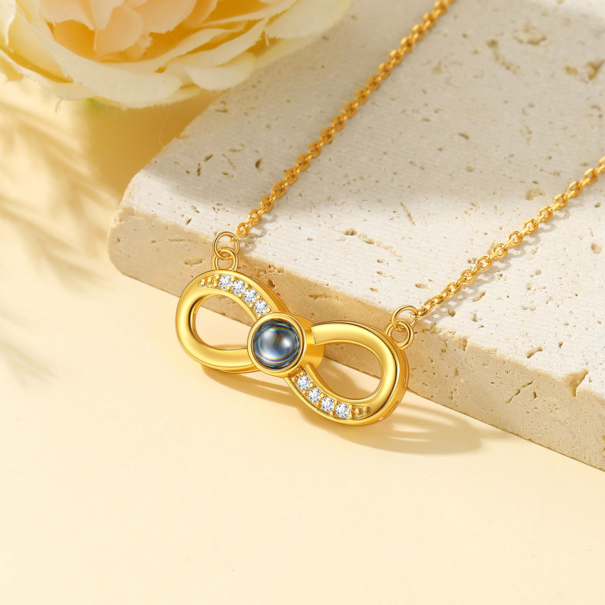 Photo Projection Infinity Necklace in gold plated