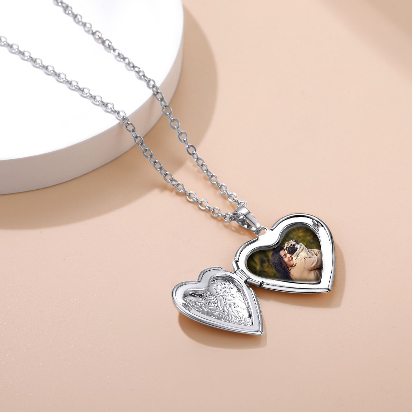 Picture Heart Flower Locket Necklace