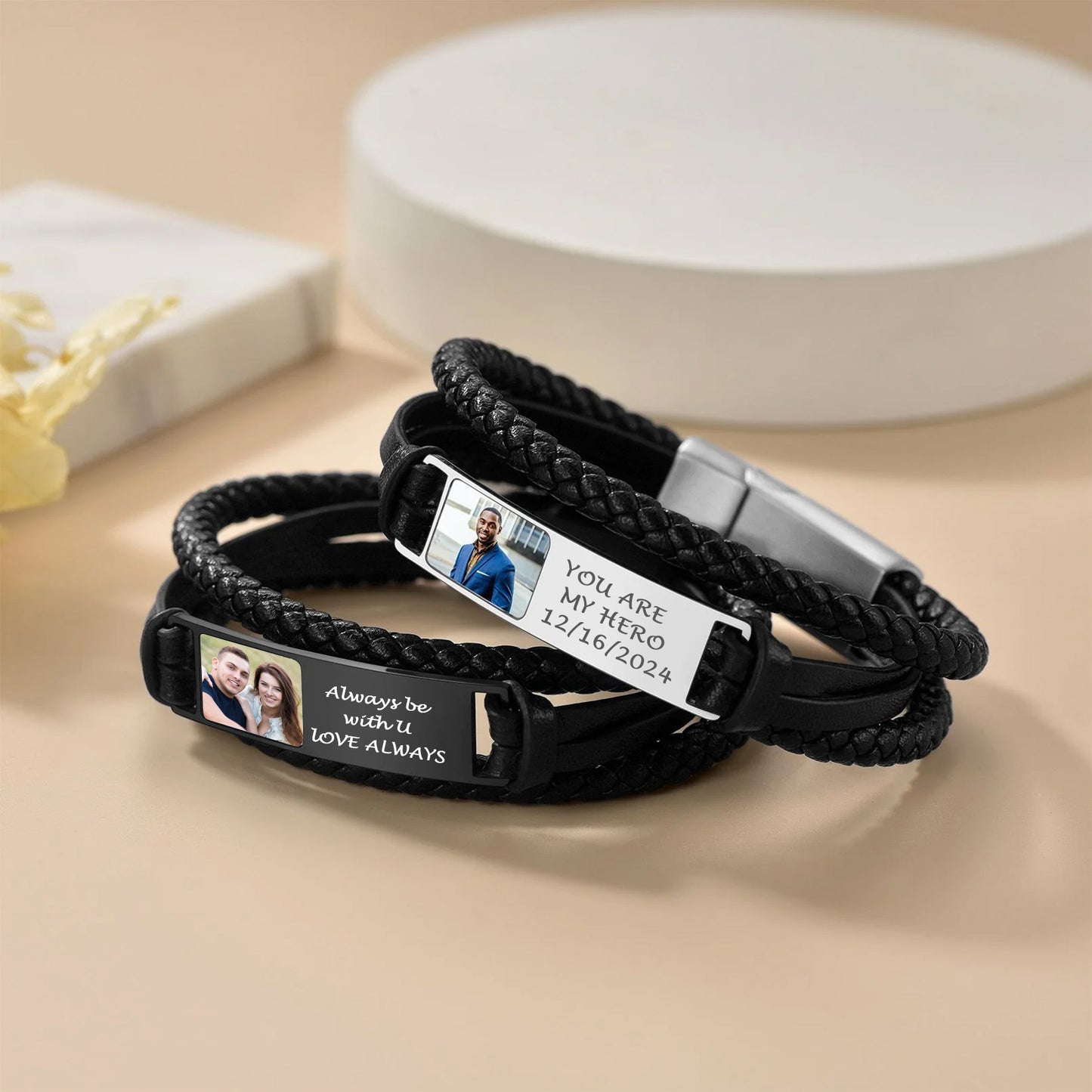 Picture ID Braided Leather Bracelet