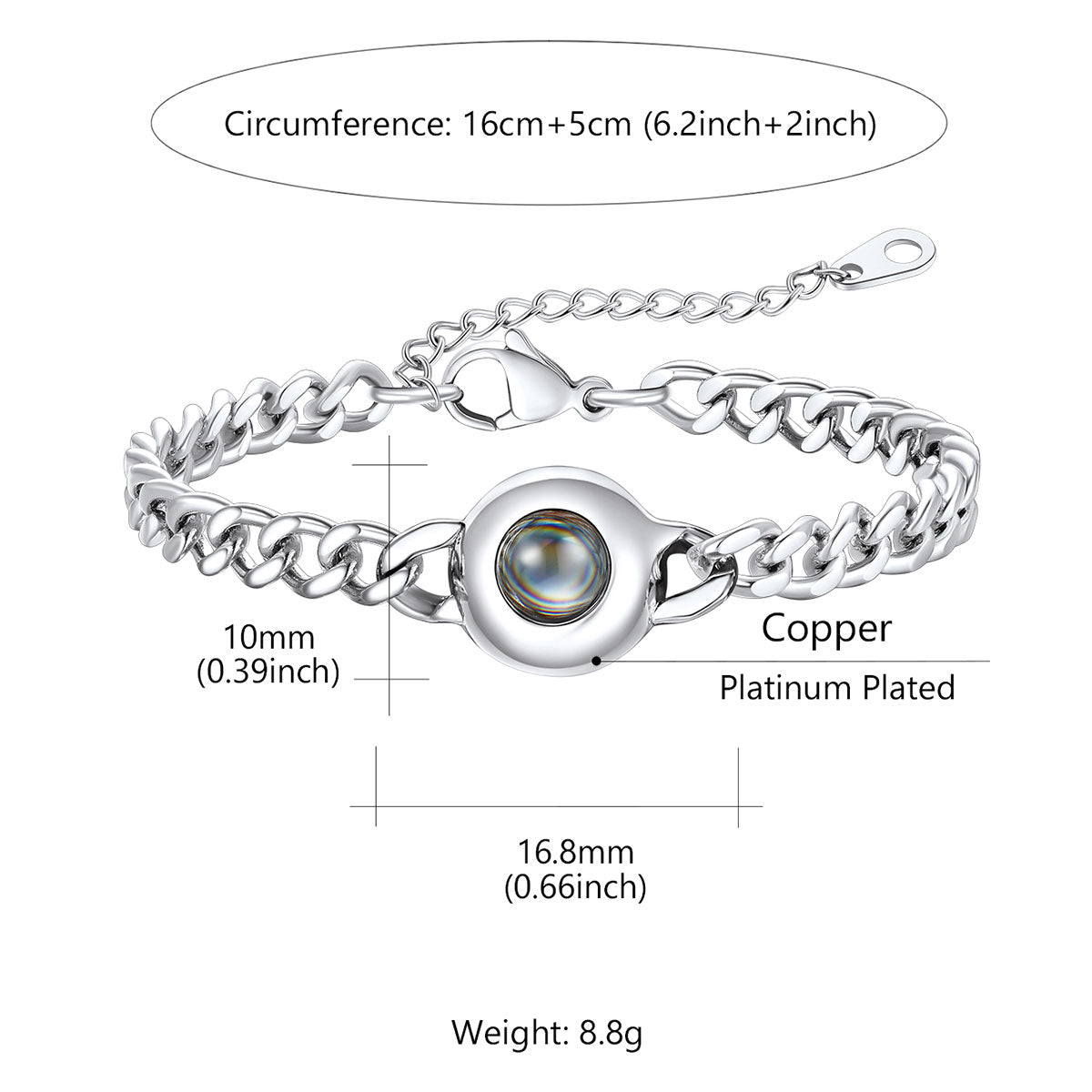 Picture Projection Bracelet Cuban Chain Bracelet Dimension, Durable, Solid