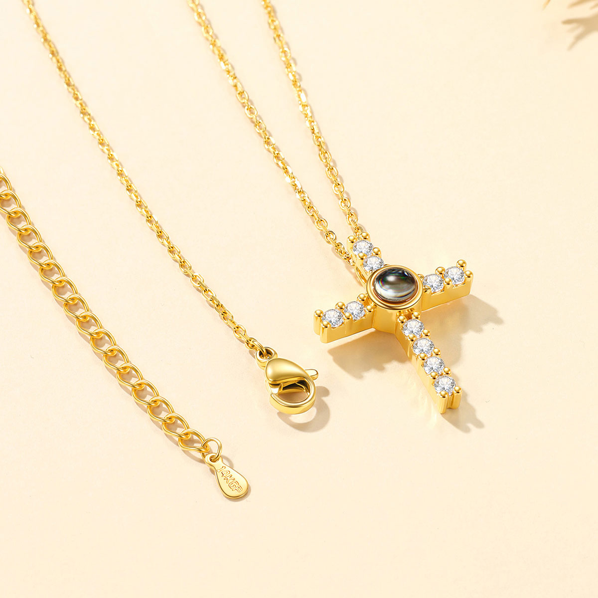 Picture Projection CZ Cross Necklace in Gold Plated