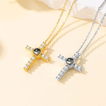 Picture Projection CZ Cross Necklace in different color