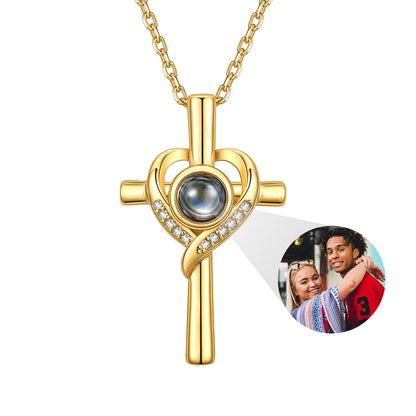 Picture Projection Heart Cross Necklace