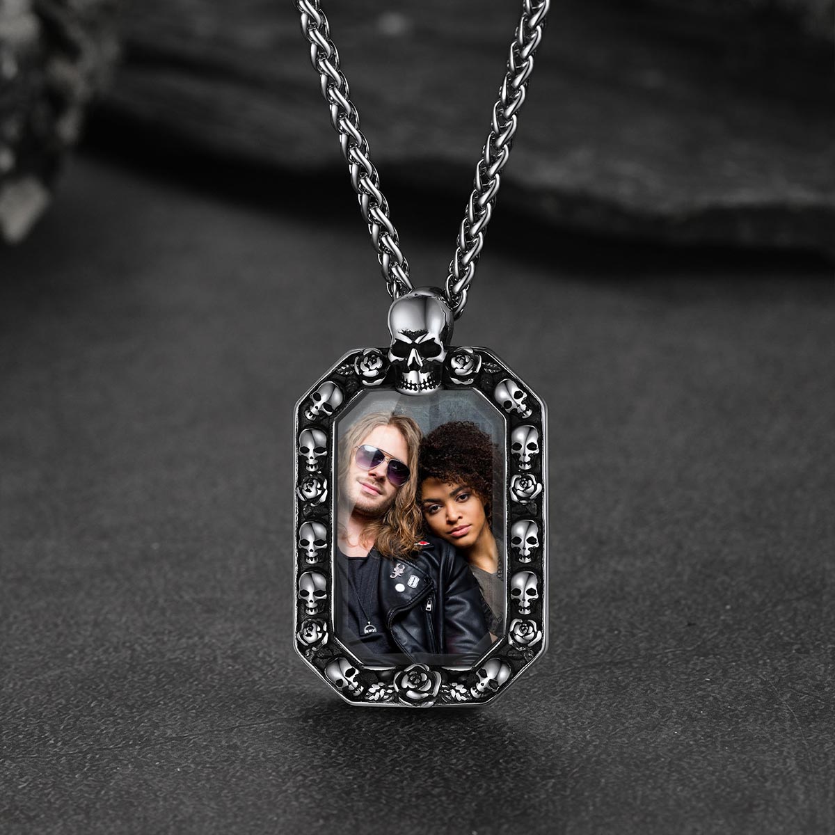 Picture Skull Octagonal Dog Tag Necklace