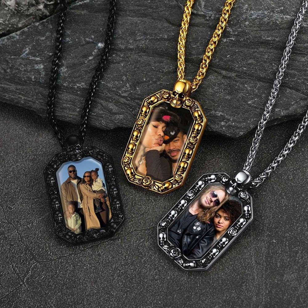 Picture Skull Octagonal Dog Tag Necklace in Different Color