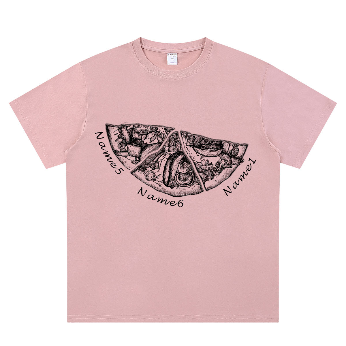 Pink Custom Names Pizza T Shirt with 3 Names 
