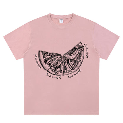 Pink Custom Names Pizza T Shirt with 4 Names 