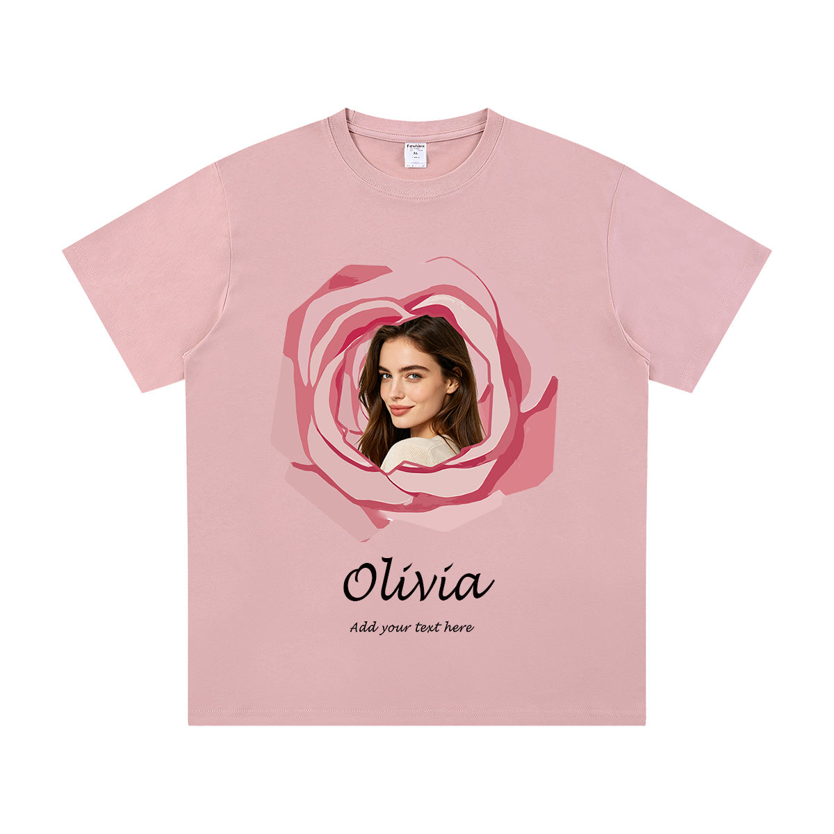 Pink Rose Custom Photo Text Couple T Shirt Gift for Him & Her 