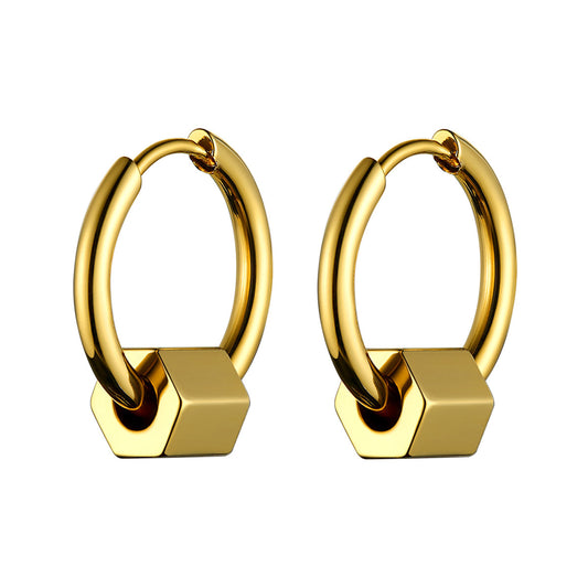 Punk Hexagon Huggie Hoop Earrings for Men Women