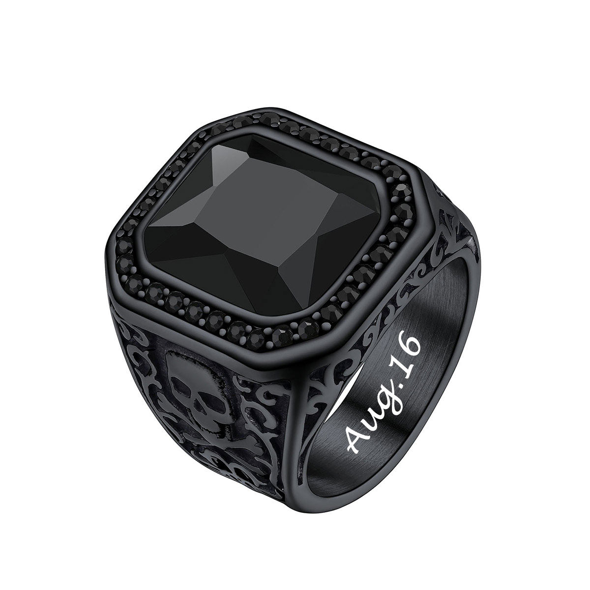 Punk X Bone Skull Black Onyx Gemstone Ring