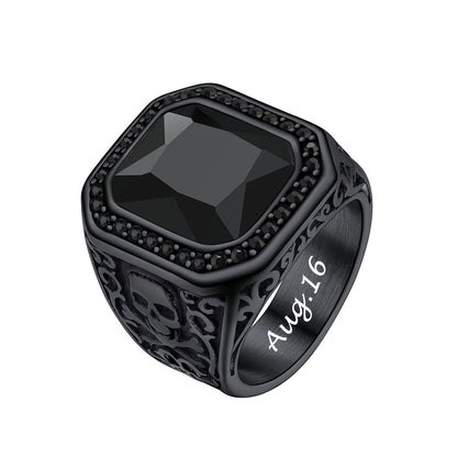 Punk X Bone Skull Black Onyx Gemstone Ring