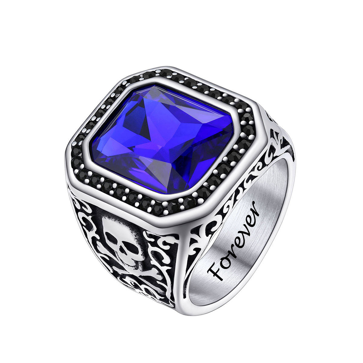 Punk X Bone Skull Blue Gemstone Ring