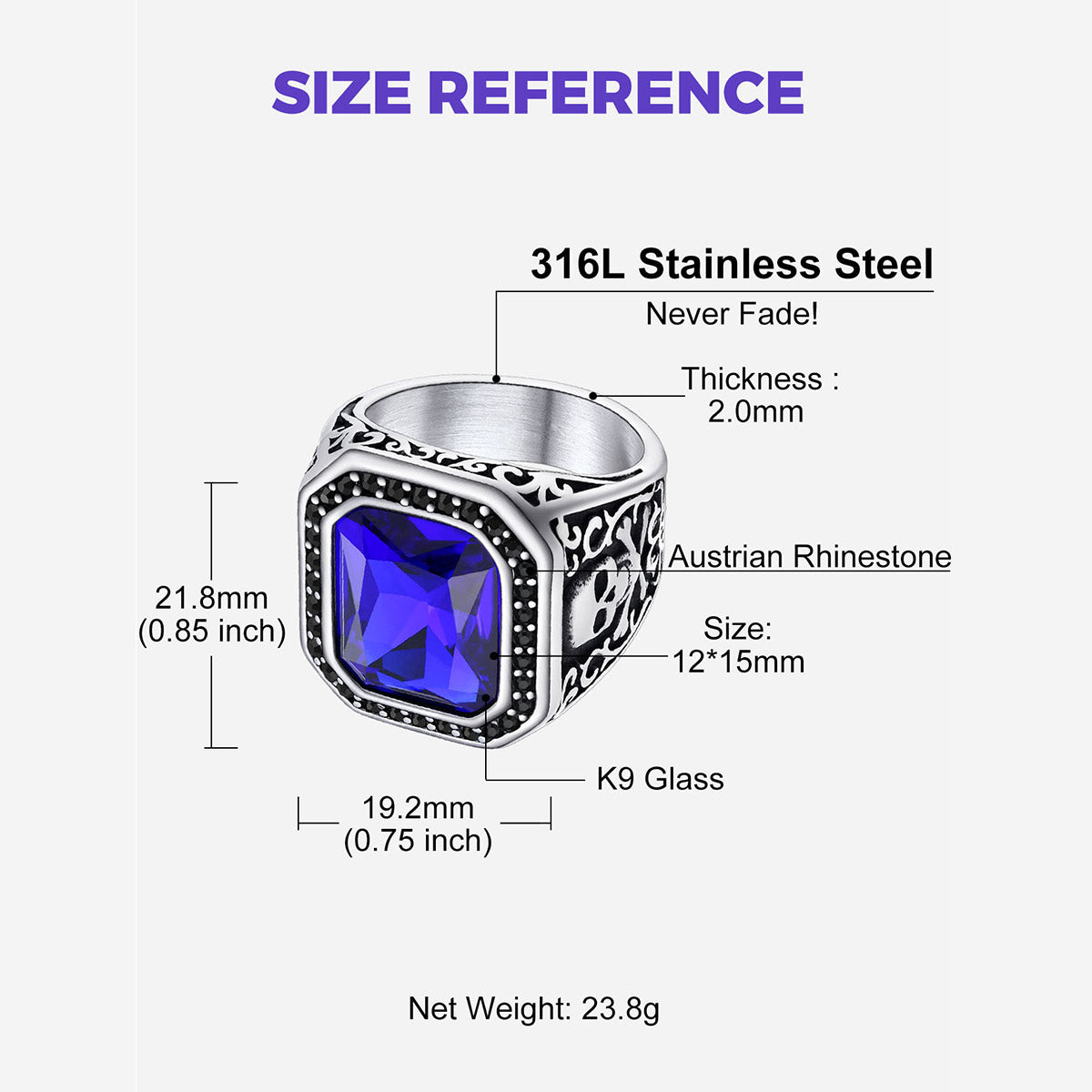 Punk X Bone Skull Gemstone Ring: Dimesion, Durable, Solid