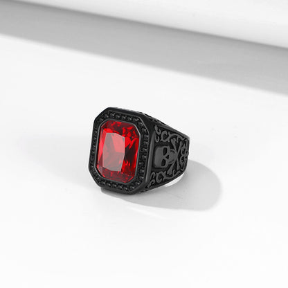 Punk X Bone Skull Gemstone Ring Ruby Red Stone