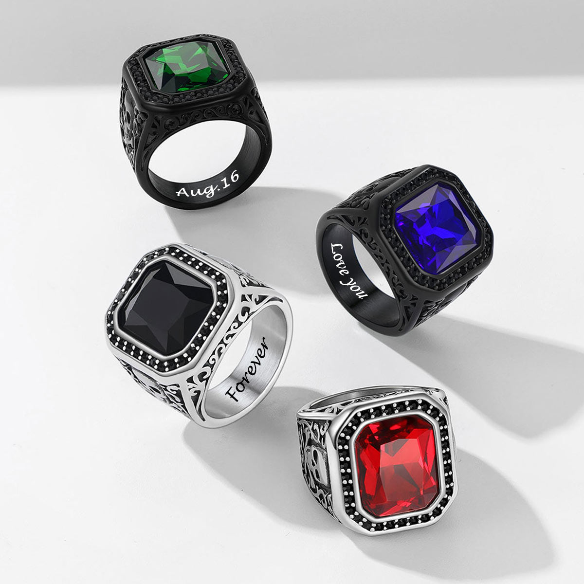 Punk X Bone Skull Gemstone Ring in different color