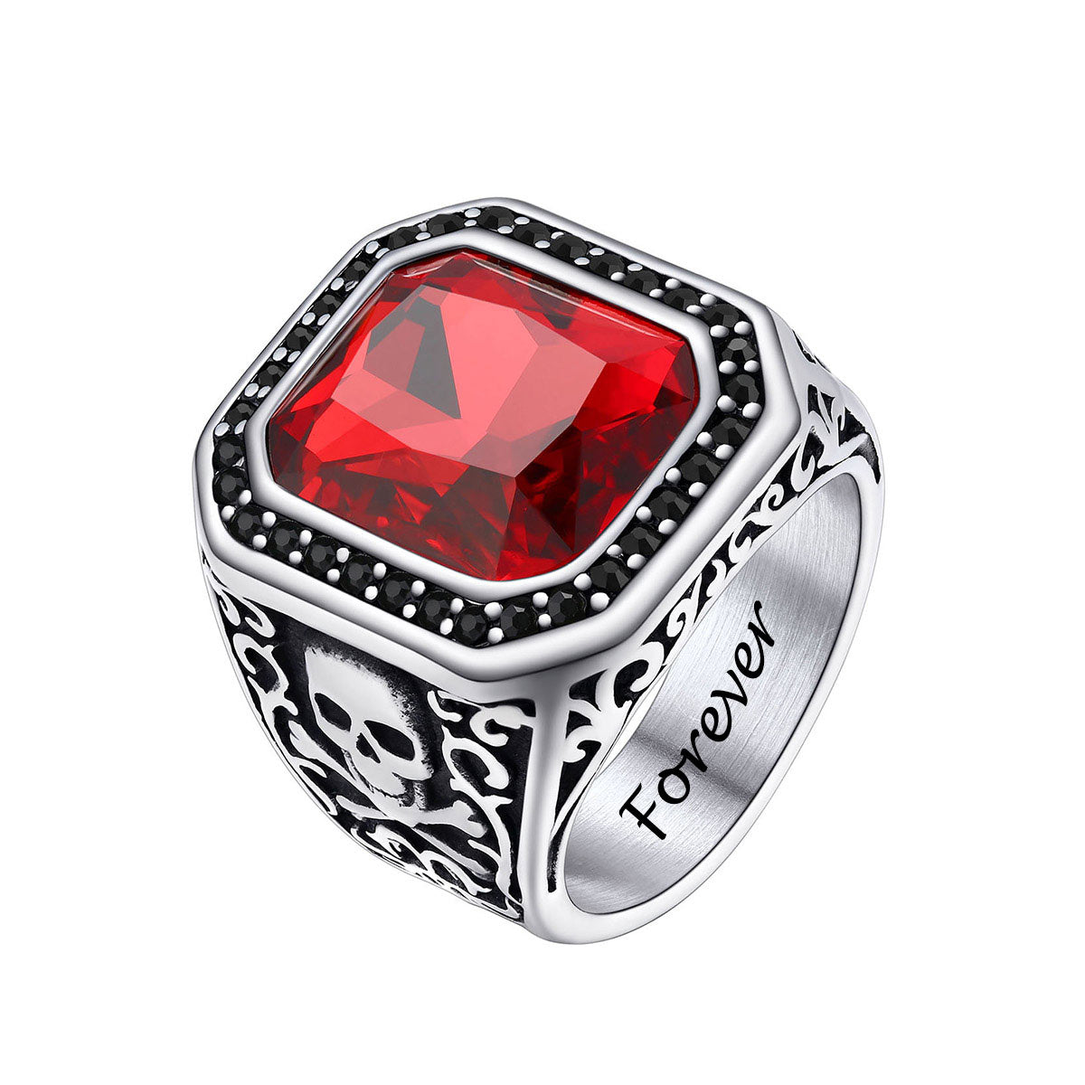 Punk X Bone Skull Red Gemstone Ring