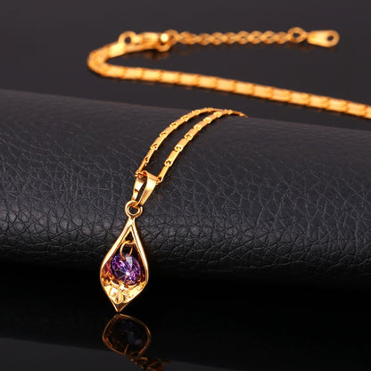 Purple Gemstone Pendant Necklace Gold Plated