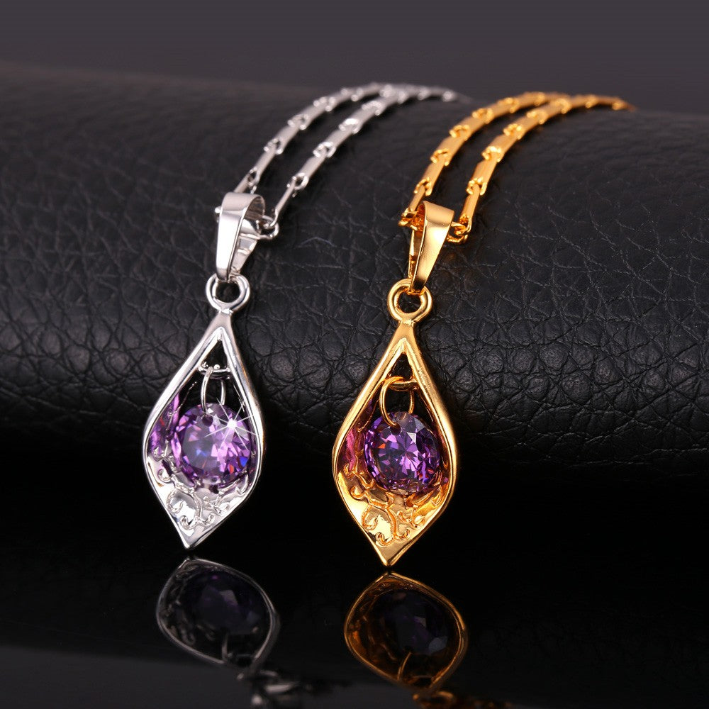 Purple Gemstone Pendant Necklace in 2 Colors