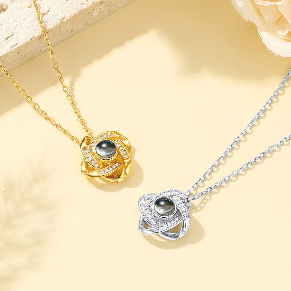 Quadruple Love Knot Photo Projection Necklace for Women