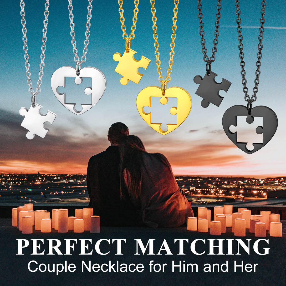 Matching Heart Puzzle Pendant Necklace - Couple Jewelry I Love You Matching Heart Puzzle Pendant Necklace - Couple Jewelry I Love You