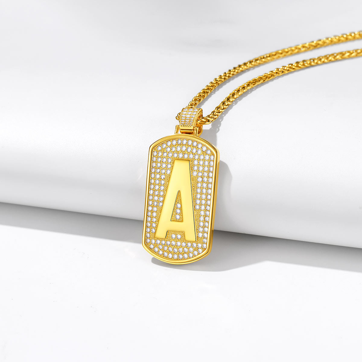 Bling Dog Tag A-Z Letter Necklaces for Men