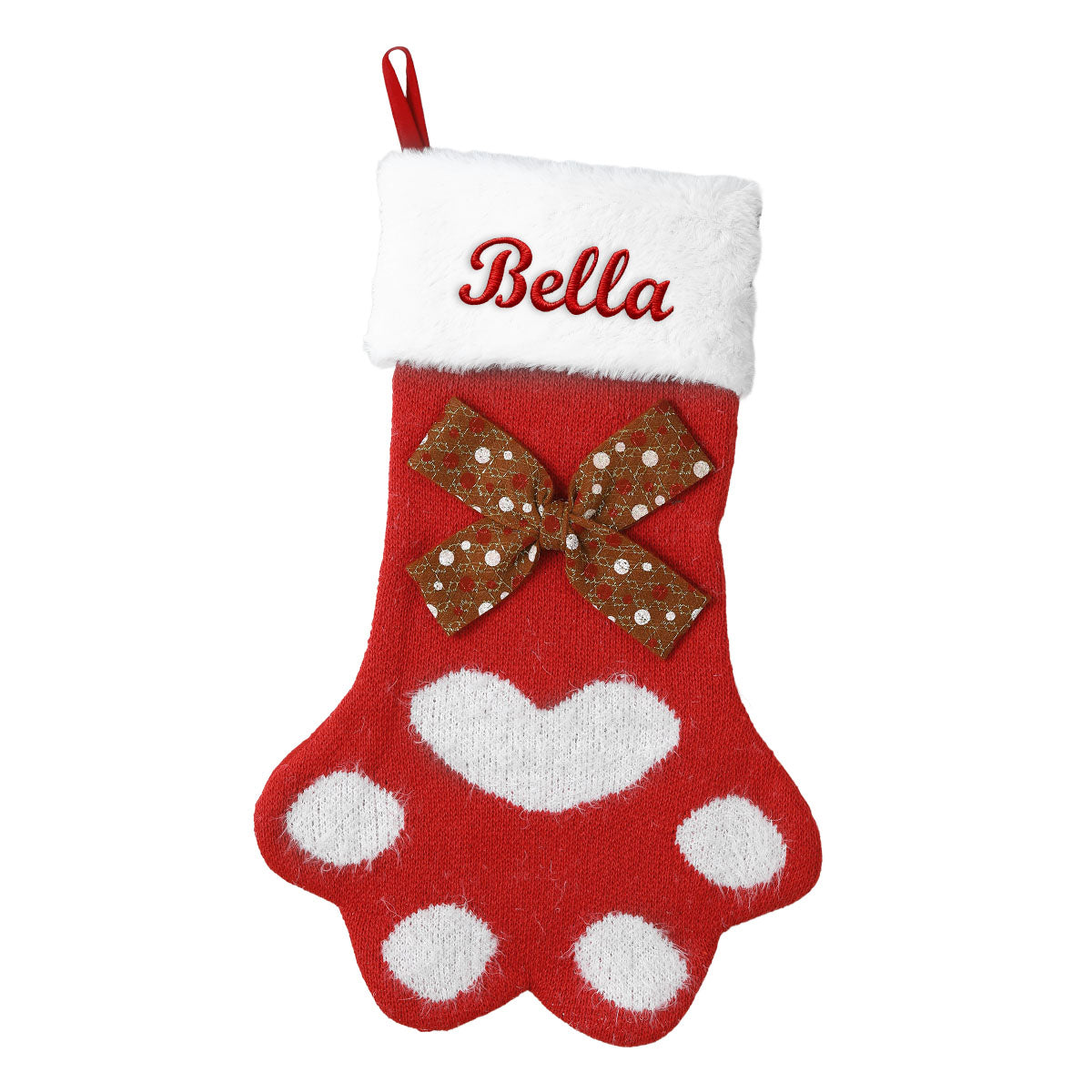 Red Bow Paw Shape Christmas Stockings