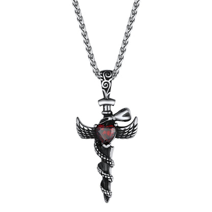 Red CZ Snake Wing Cross Necklace